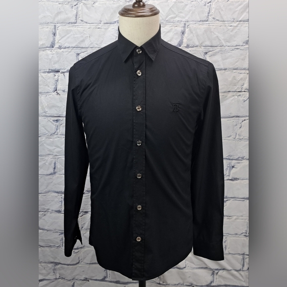 Burberry Men's Black Button Down Shirt TB Monogram Silver Buttons Size XS - Picture 9 of 16